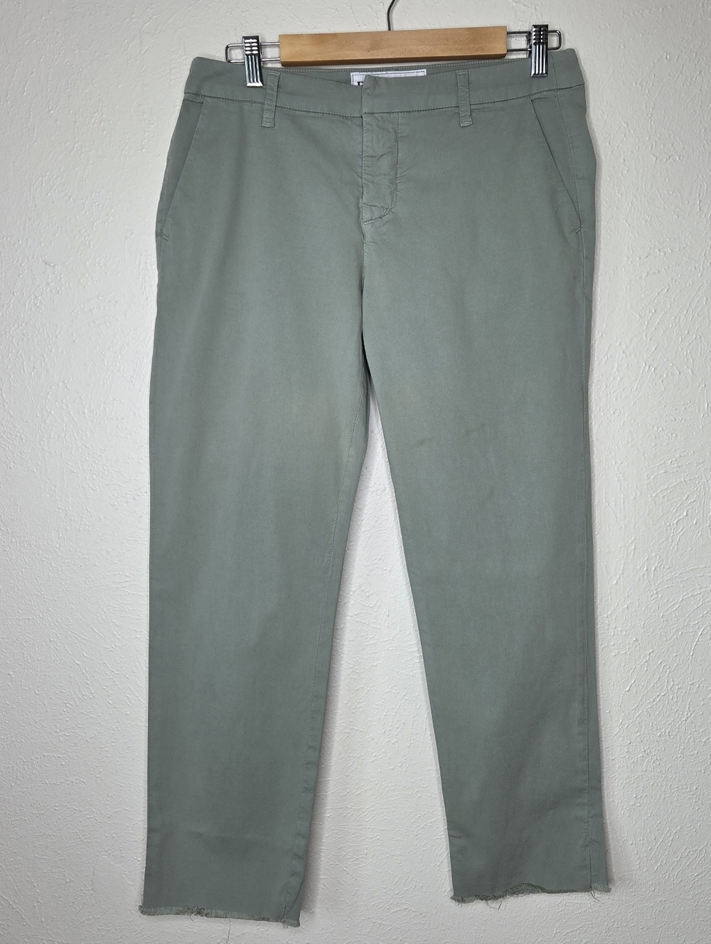 Frank & Eileen Wicklow Chino Pants Sage Green Cropped Raw Hem Stretch Size 6